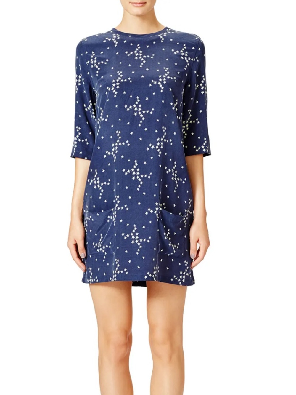 Equipment Femme Aubrey 100% Silk Navy Blue Star Print Dress
